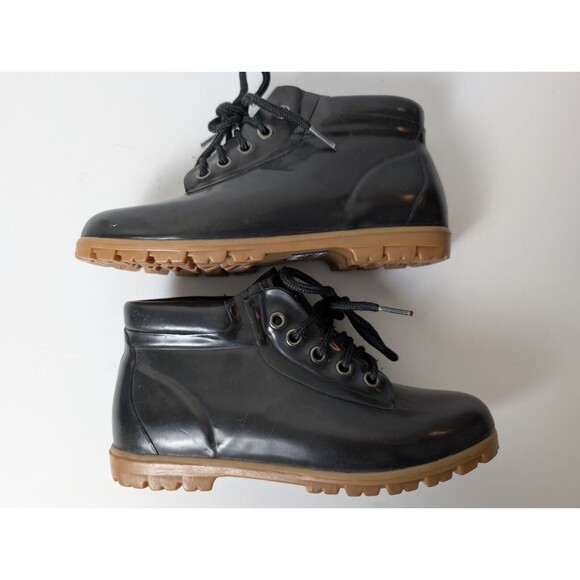 Lands’ End Women’s Black Ankle Lace Up Rubber Rain Boots Size 7 - Picture 4 of 11